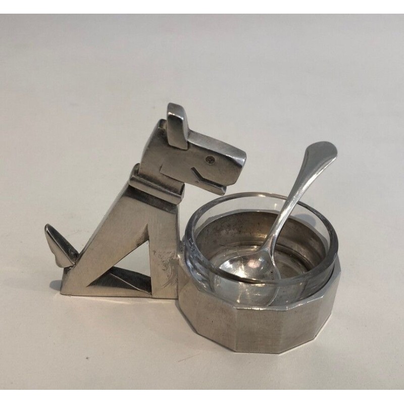 Salière et Poivrière aux Chiens en Métal Argenté et Cristal