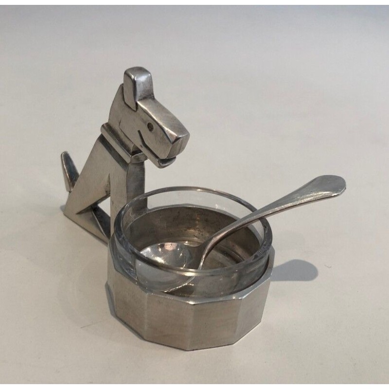 Salière et Poivrière aux Chiens en Métal Argenté et Cristal