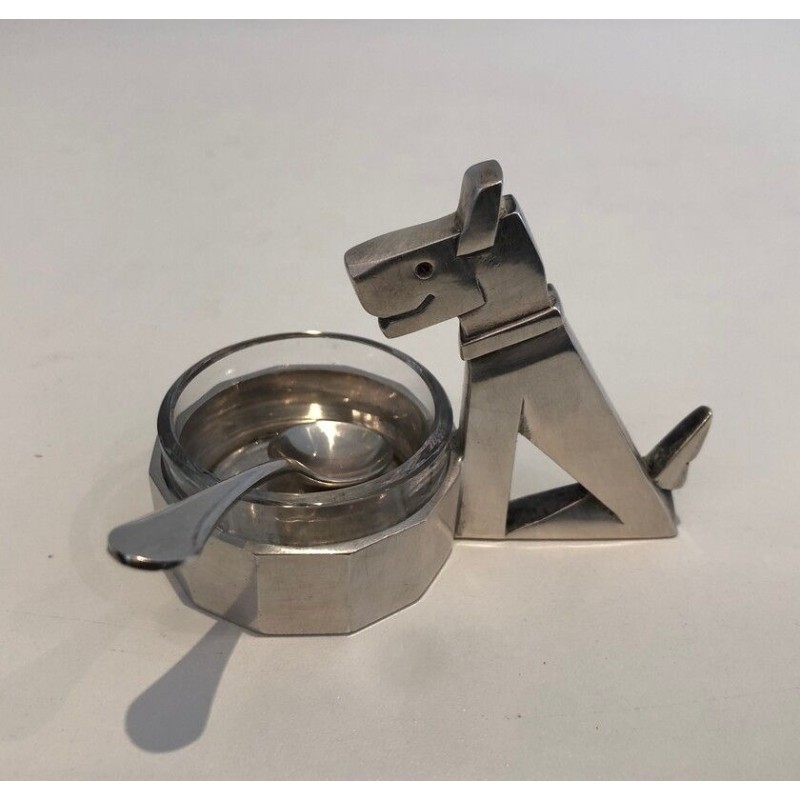 Salière et Poivrière aux Chiens en Métal Argenté et Cristal