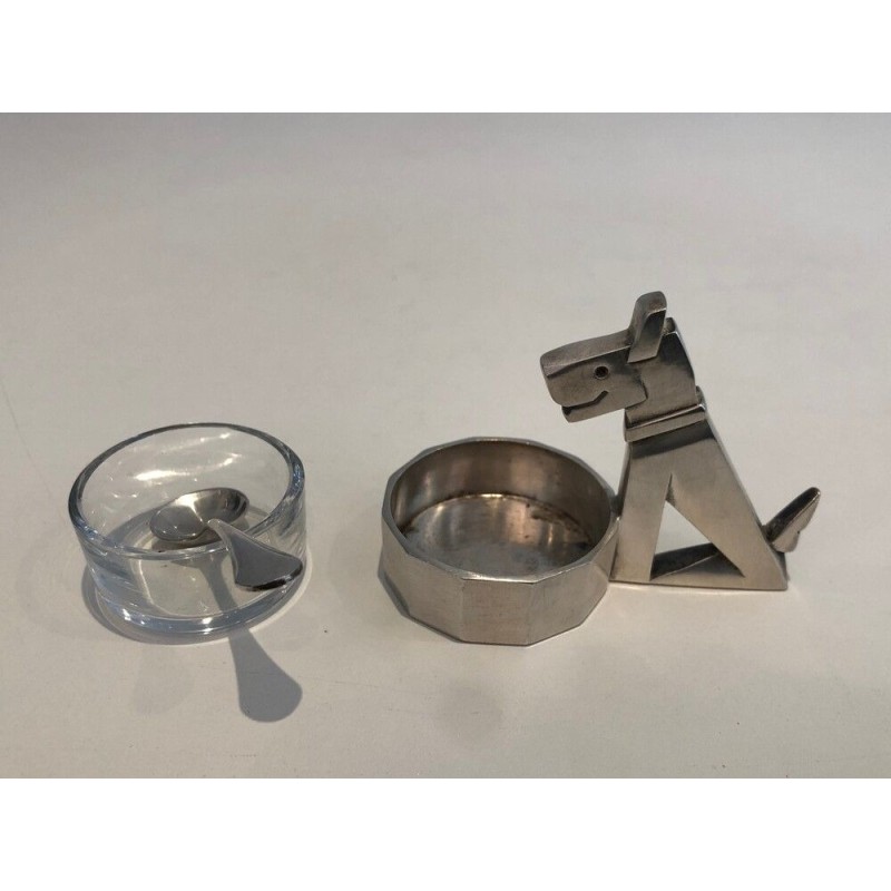 Salière et Poivrière aux Chiens en Métal Argenté et Cristal