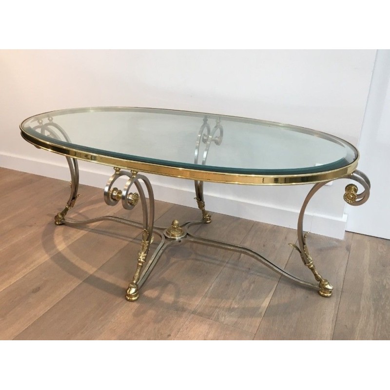 Table Basse en Laiton et Acier Brossé. Dans le Goût de la  Maison Jansen