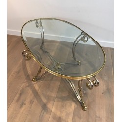 Table Basse en Laiton et Acier Brossé. Dans le Goût de la  Maison Jansen