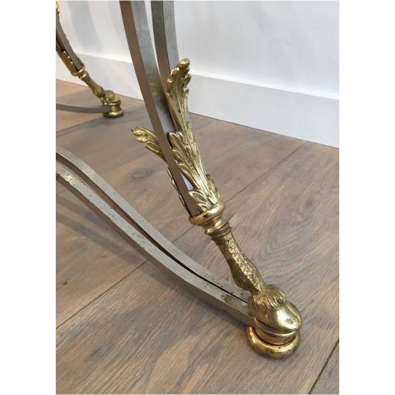 Table Basse en Laiton et Acier Brossé. Dans le Goût de la  Maison Jansen