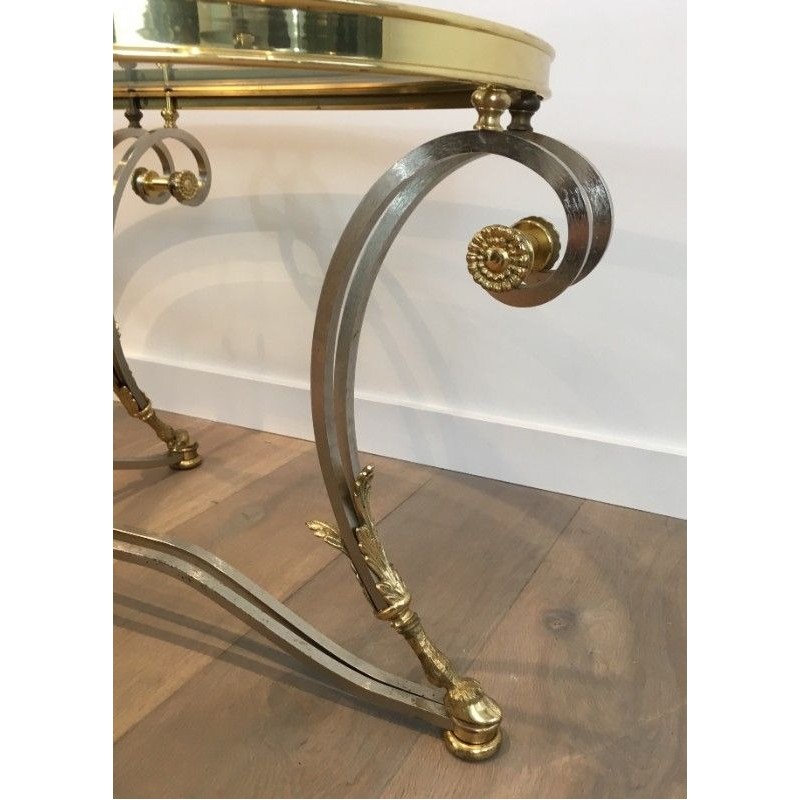 Table Basse en Laiton et Acier Brossé. Dans le Goût de la  Maison Jansen