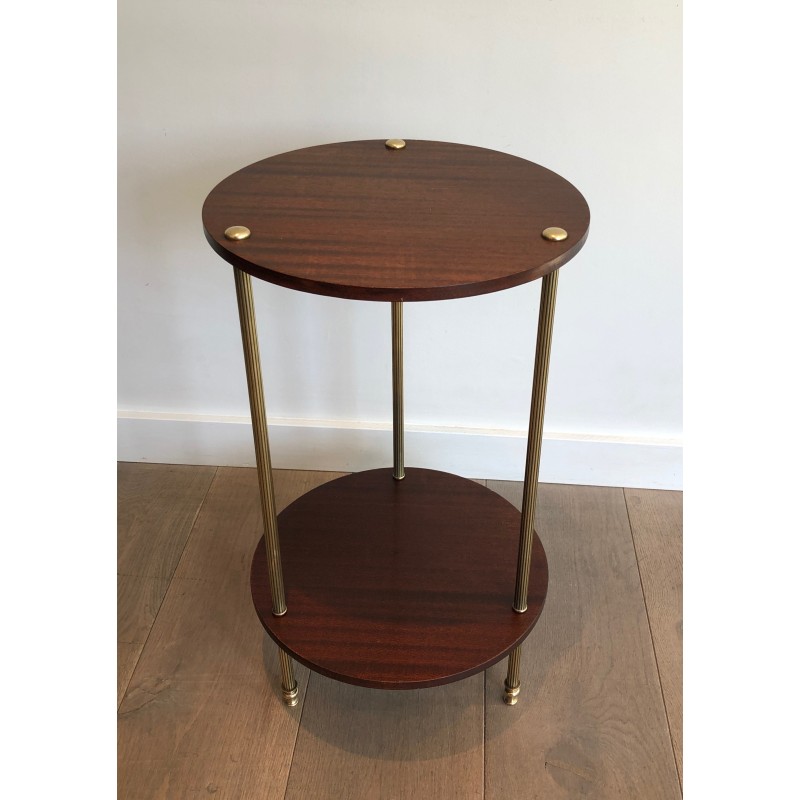 Guéridon en Laiton et Acajou à Double Plateau de la Maison Jansen