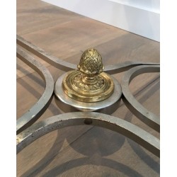 Table Basse en Laiton et Acier Brossé. Dans le Goût de la  Maison Jansen