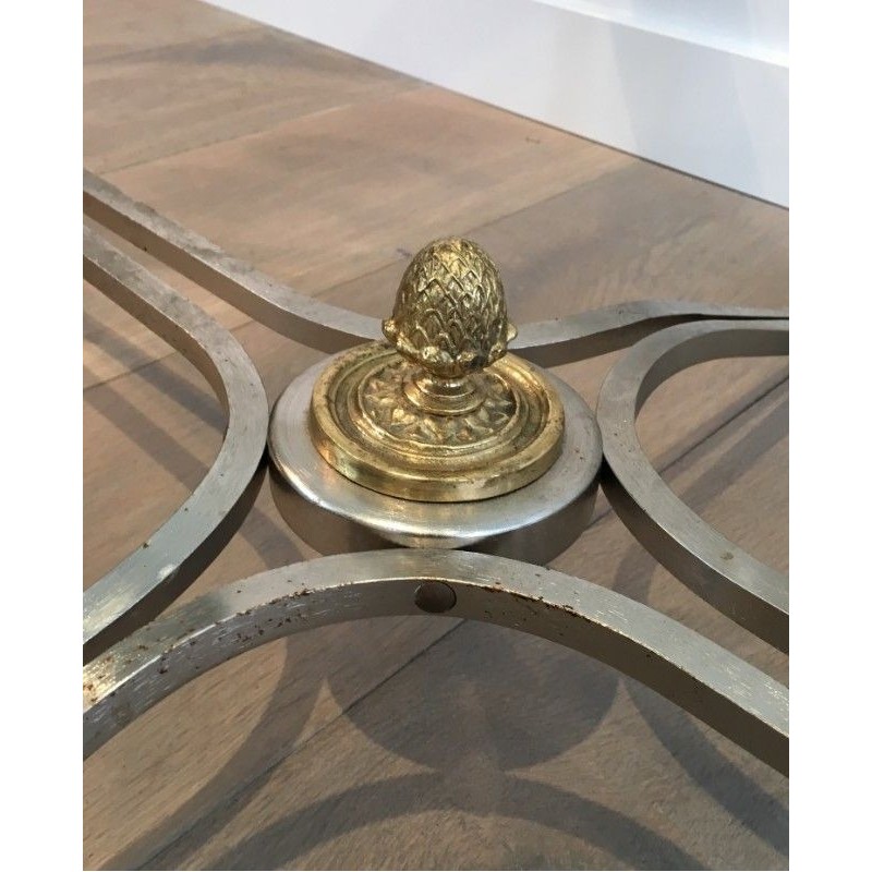 Table Basse en Laiton et Acier Brossé. Dans le Goût de la  Maison Jansen