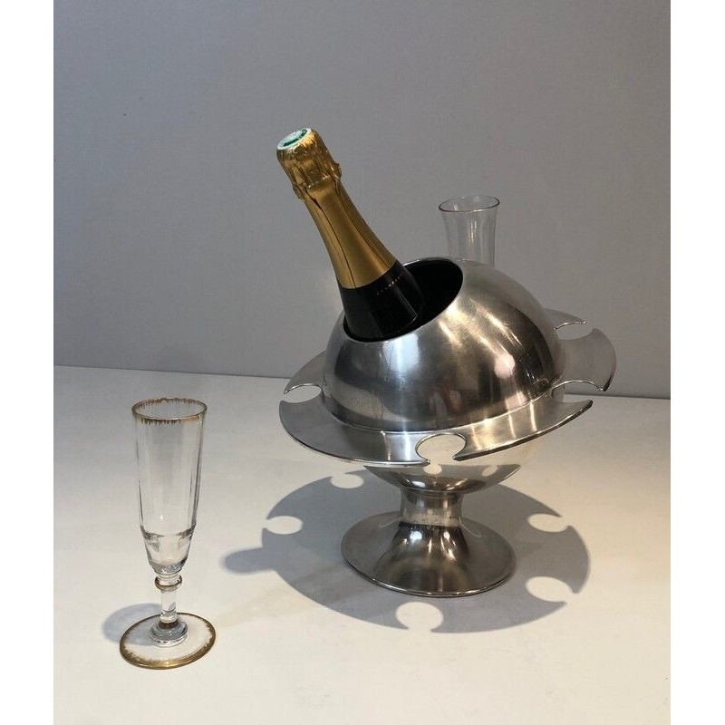 Rare Silver Plated Champagne Bucket with Flutes Holder