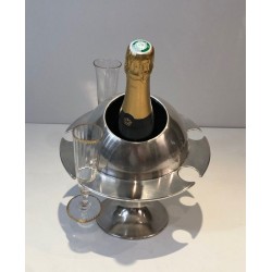 Rare Silver Plated Champagne Bucket with Flutes Holder