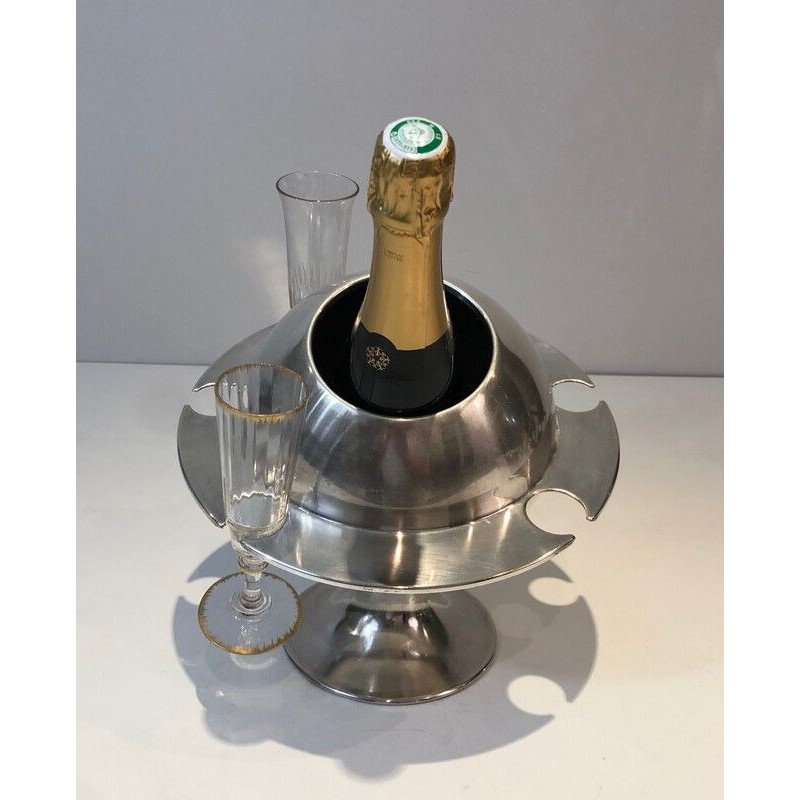 Rare Silver Plated Champagne Bucket with Flutes Holder