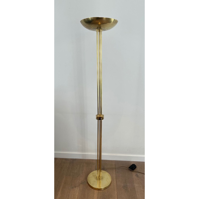 Lampadaire Design en Laiton Style Art Déco, Travail Français, vers 1970