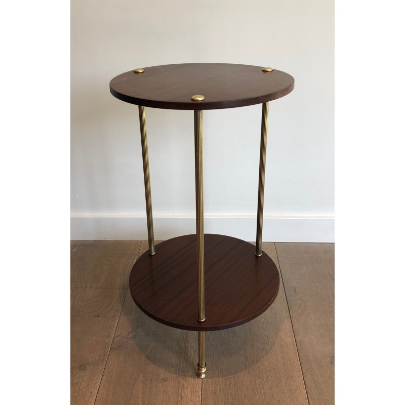 Guéridon en Laiton et Acajou à Double Plateau de la Maison Jansen
