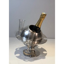 Rare Silver Plated Champagne Bucket with Flutes Holder
