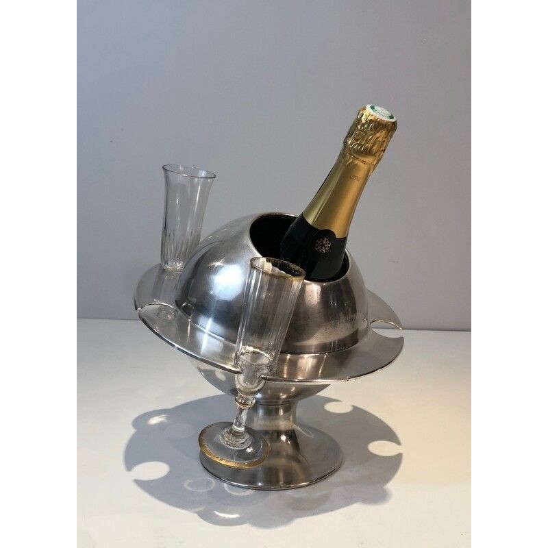 Rare Silver Plated Champagne Bucket with Flutes Holder