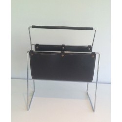 Black Leather and Chrome Magazine Rack