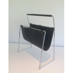 Porte-Revues en Chrome et Cuir Noir