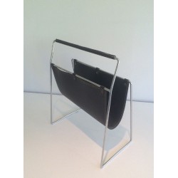Porte-Revues en Chrome et Cuir Noir