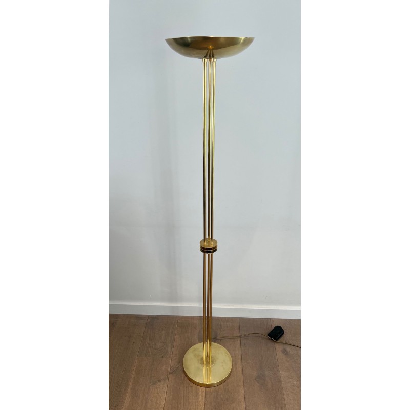Lampadaire Design en Laiton Style Art Déco, Travail Français, vers 1970