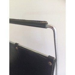 Black Leather and Chrome Magazine Rack