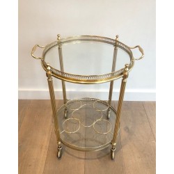 Table Roulante Ronde en Laiton Dans le Goût de la Maison Jansen