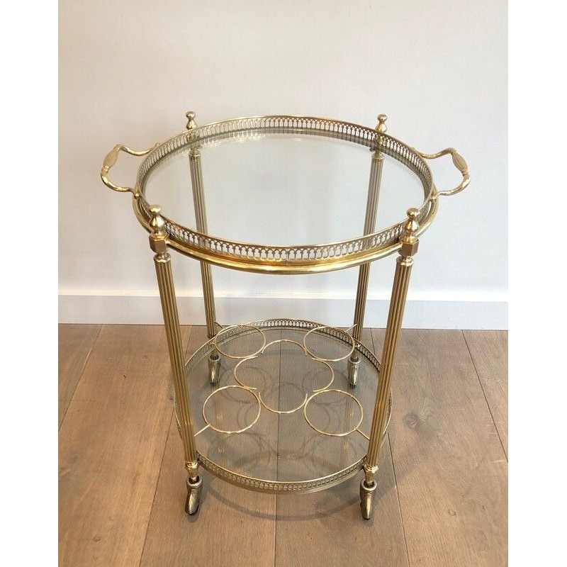 Table Roulante Ronde en Laiton Dans le Goût de la Maison Jansen