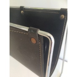 Porte-Revues en Chrome et Cuir Noir