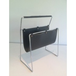 Porte-Revues en Chrome et Cuir Noir