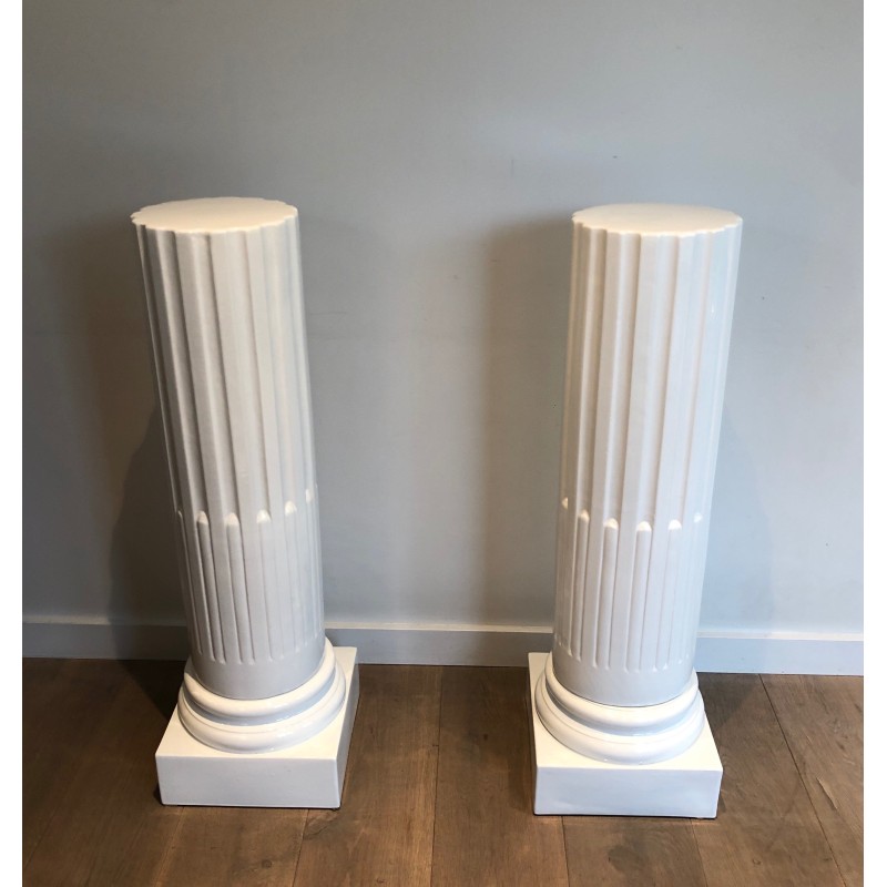 Pair of Louis XVI Style Fluted White Porcelain Columns