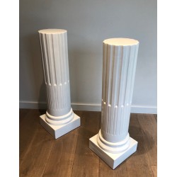 Pair of Louis XVI Style Fluted White Porcelain Columns