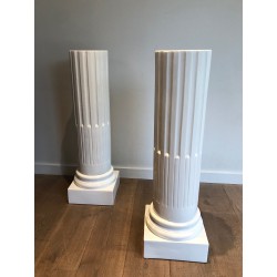 Pair of Louis XVI Style Fluted White Porcelain Columns