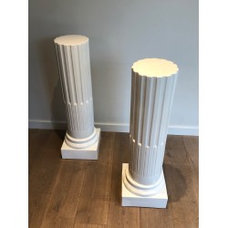 Pair of Louis XVI Style Fluted White Porcelain Columns