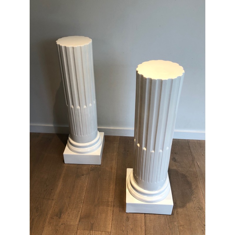 Pair of Louis XVI Style Fluted White Porcelain Columns