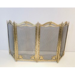 Arts & Crafts 4 Panels Bronze and Grilling Fireplace Screen