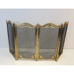 Arts & Crafts 4 Panels Bronze and Grilling Fireplace Screen