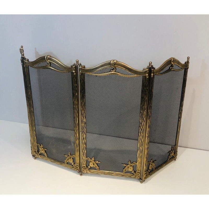 Arts & Crafts 4 Panels Bronze and Grilling Fireplace Screen