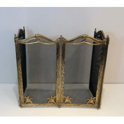 Pare-Feu Arts & Crafts en Bronze et Grillage à 4 Panneaux