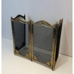 Arts & Crafts 4 Panels Bronze and Grilling Fireplace Screen