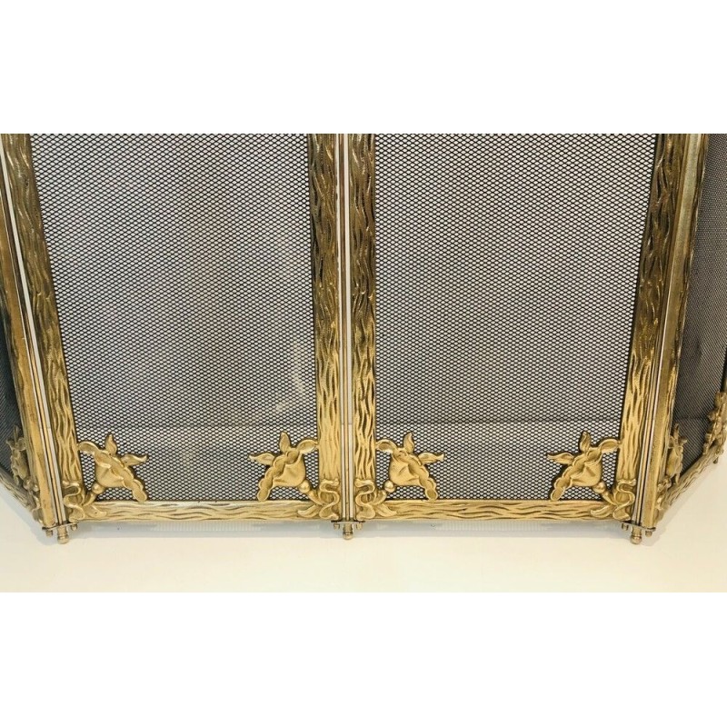 Arts & Crafts 4 Panels Bronze and Grilling Fireplace Screen