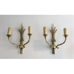 Rare Paire d'Appliques en Bronze façon Faux-Bambou