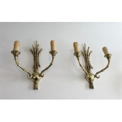 Rare Pair of Faux-Bamboo Bronze Wall Sconces by Maison Baguès