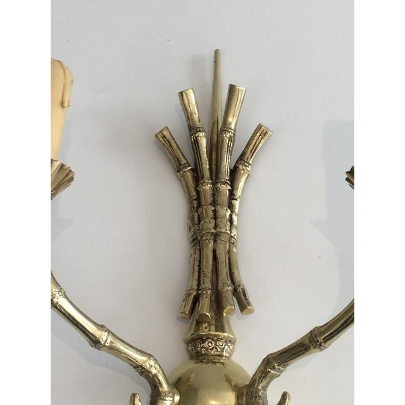 Rare Pair of Faux-Bamboo Bronze Wall Sconces by Maison Baguès