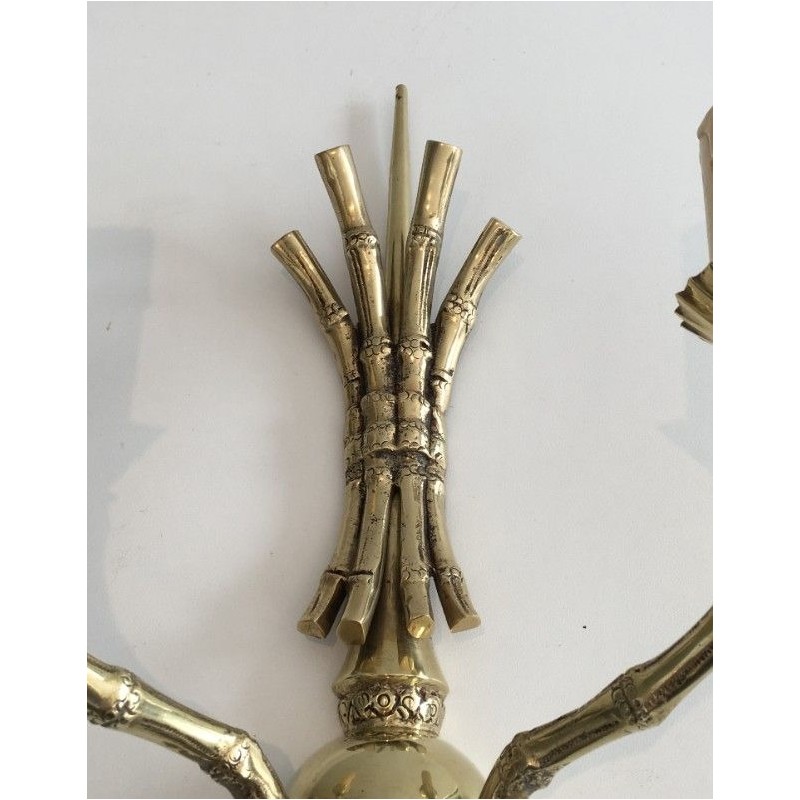 Rare Pair of Faux-Bamboo Bronze Wall Sconces by Maison Baguès