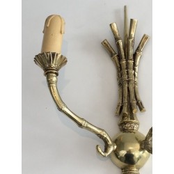Rare Pair of Faux-Bamboo Bronze Wall Sconces by Maison Baguès