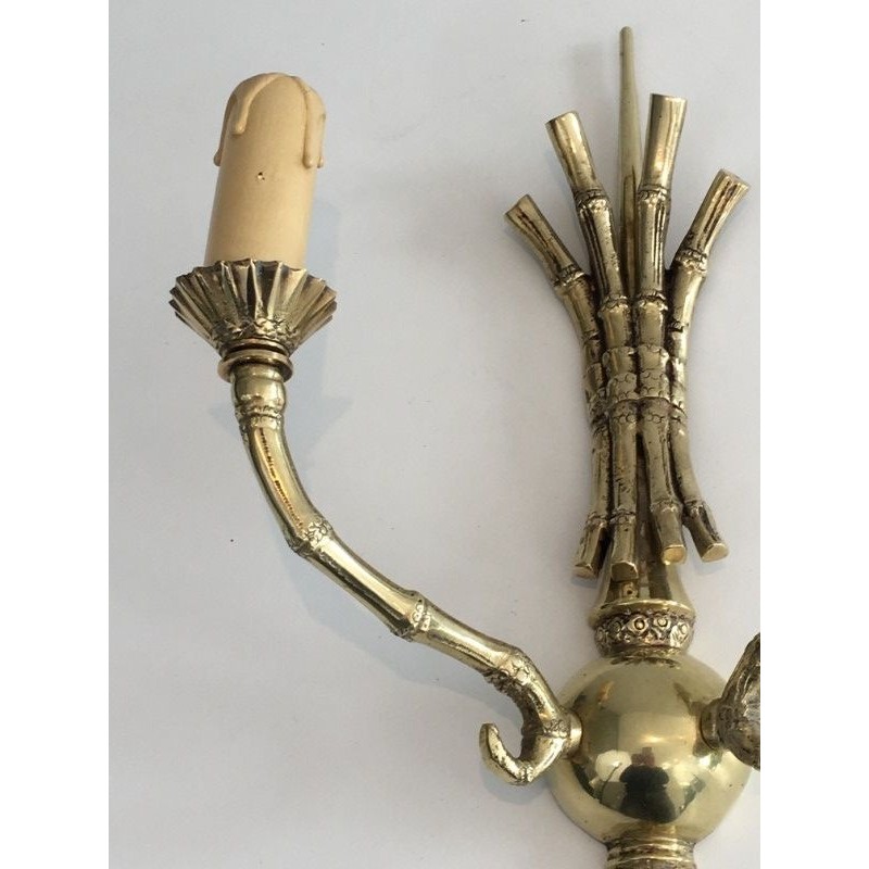 Rare Pair of Faux-Bamboo Bronze Wall Sconces by Maison Baguès