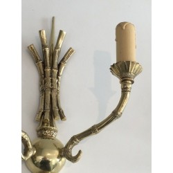 Rare Pair of Faux-Bamboo Bronze Wall Sconces by Maison Baguès