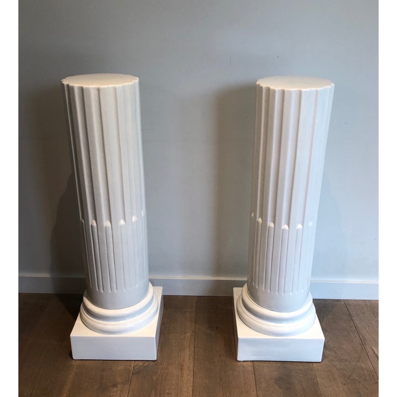 Pair of Louis XVI Style Fluted White Porcelain Columns