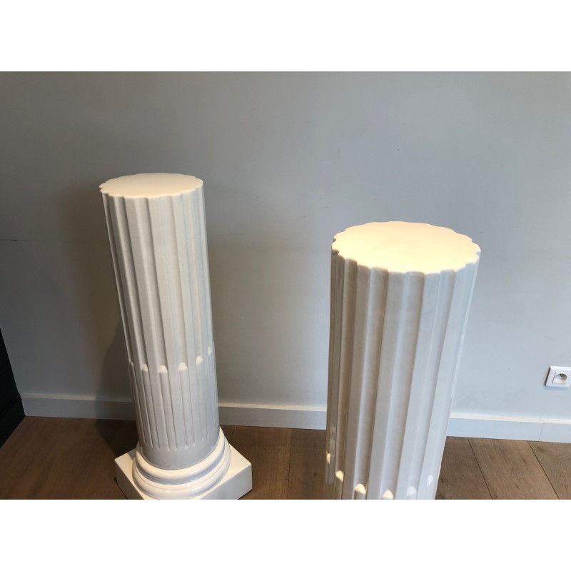Pair of Louis XVI Style Fluted White Porcelain Columns