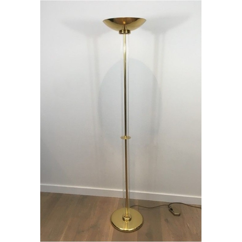 Lampadaire de Parquet Design en Laiton Doré et Plexiglass