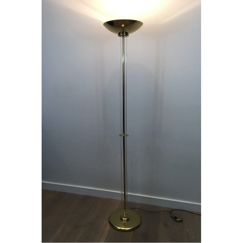 Lampadaire de Parquet Design en Laiton Doré et Plexiglass