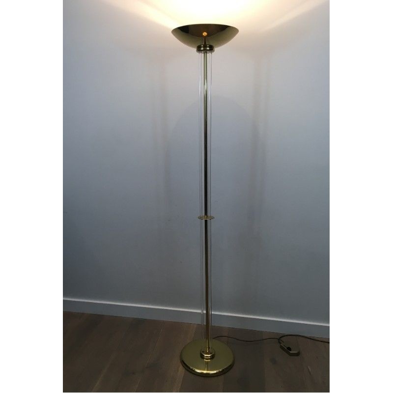 Lampadaire de Parquet Design en Laiton Doré et Plexiglass